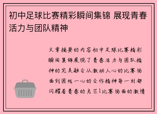 初中足球比赛精彩瞬间集锦 展现青春活力与团队精神