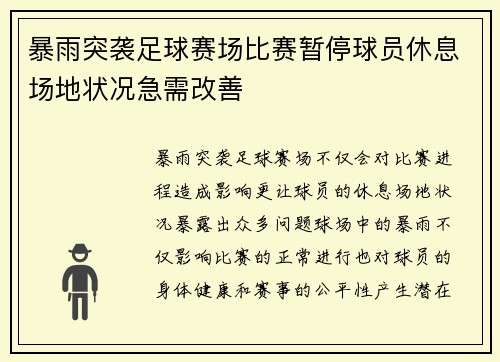 暴雨突袭足球赛场比赛暂停球员休息场地状况急需改善